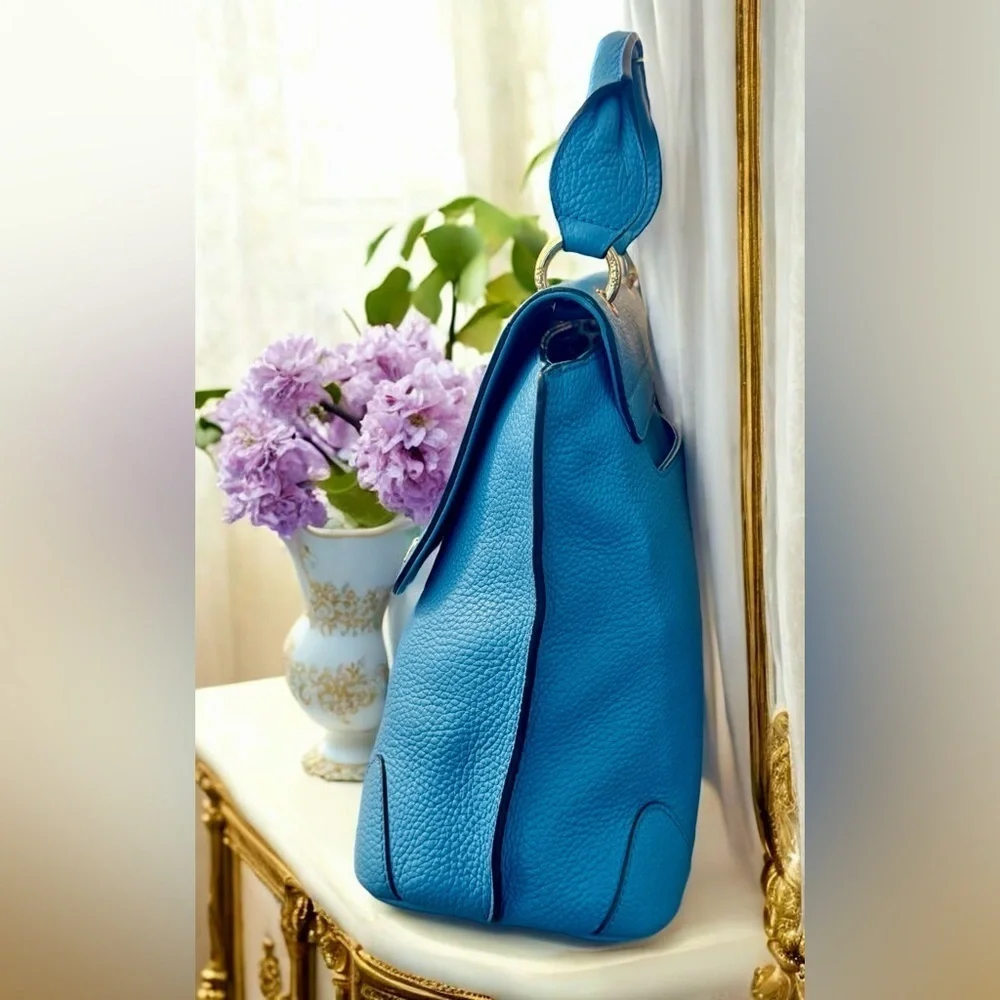 MCM Light Blue Leather First Lady Top Handle Satchel Crossbody Bag